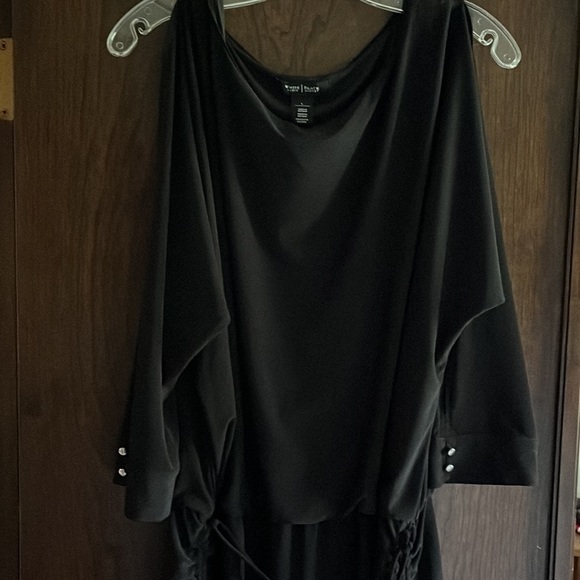 White House Black Market Black Split-Sleeve Jersey Knit Dress L - Picture 7 of 7